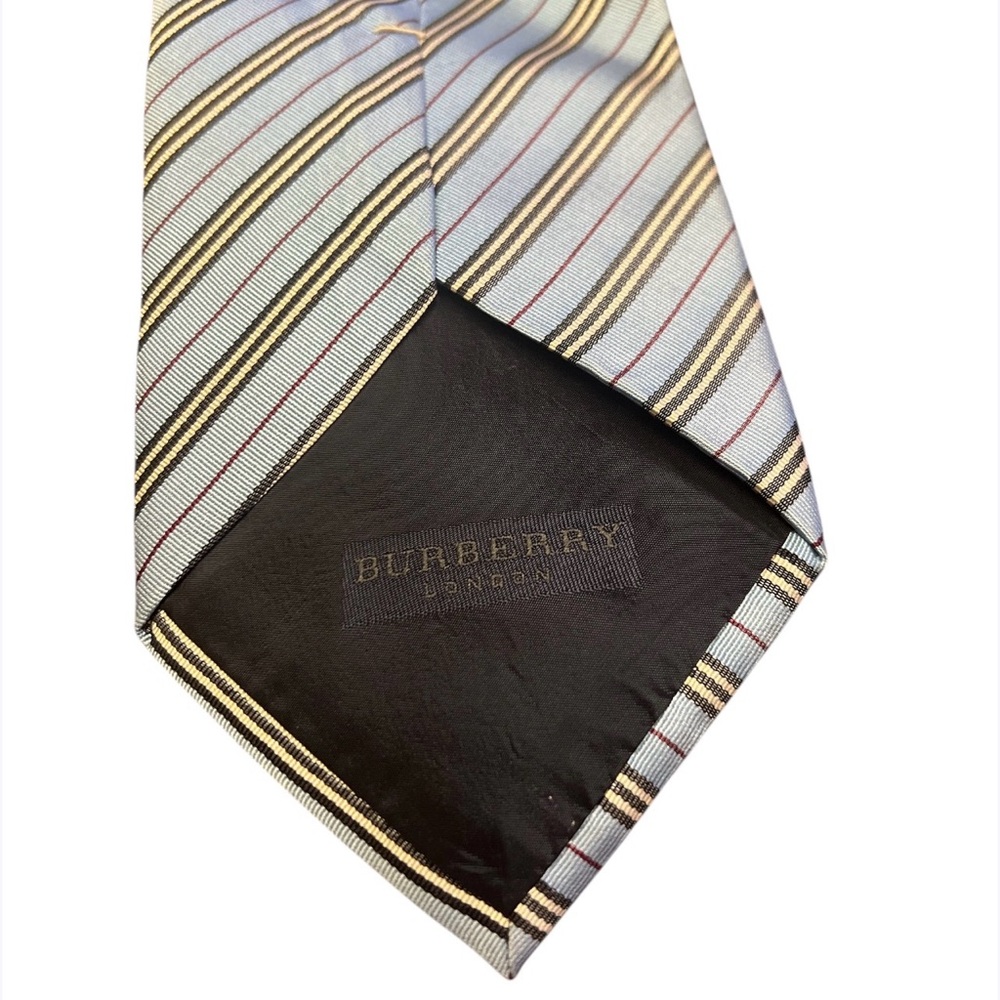 BURBERRY LONDON Made in England Striped Silk Power Tie Blue White +read - Picture 3 of 11